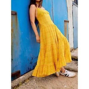 Free People Yellow Tiered Maxi Dress